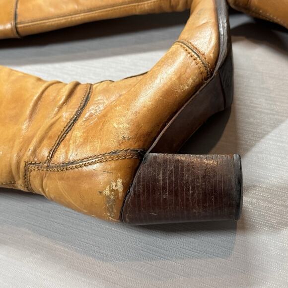 Chandler’s Campus Boots Knee High Tan Leather Vtg 70s 80’s Riding Sz 6.5 Camel - Picture 9 of 16